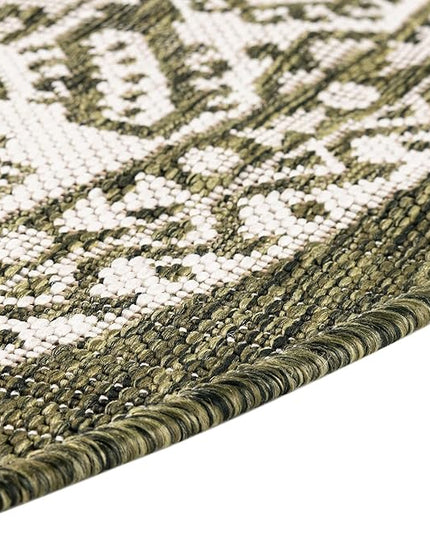Rugs.com Outdoor Aztec Collection Rug – 10 Ft Round Green Flatweave Rug Perfect for Kitchens, Dining Rooms