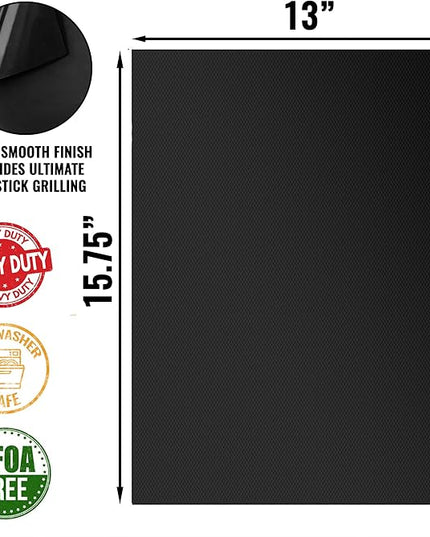 Grillaholics BBQ Grill Mat Heavy - 600 Degree Max Temperature Grilling Sheets - Set of 2 Grill Mats Non Stick - Lifetime Manufacturer Warranty