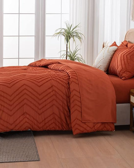 Litanika California King Comforter Set with Sheets Burnt Orange - 7 Pieces Bed in a Bag Cal King Boho Terracotta Bedding Sets Rust Lightweight Bed Set with Comforter, Sheets, Pillowcases & Shams