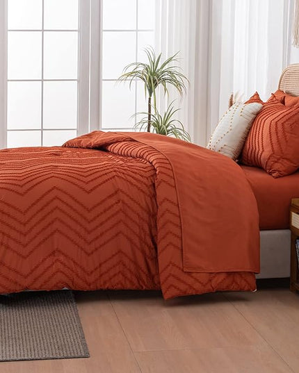 Litanika Oversized King Size Comforter Set with Sheets Burnt Orange - 7 Pieces Bed in a Bag Oversized King Boho Tufted Complete Bedding Sets with Comforter, Sheets, Pillowcases & Shams