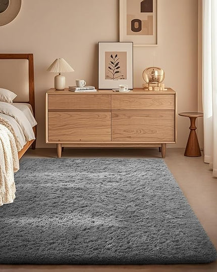 Ophanie 3x5 Rug, Bedside Preppy Dorm Area Rug, College Essentials Non Slip Grey Small Carpets for Bedroom, Anti Slip Fluffy Gray Living Room Rugs Home Decor Aesthetic, Nursery