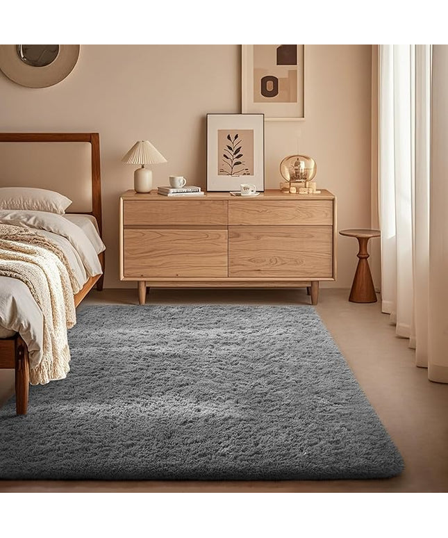 Ophanie 3x5 Rug, Bedside Preppy Dorm Area Rug, College Essentials Non Slip Grey Small Carpets for Bedroom, Anti Slip Fluffy Gray Living Room Rugs Home Decor Aesthetic, Nursery