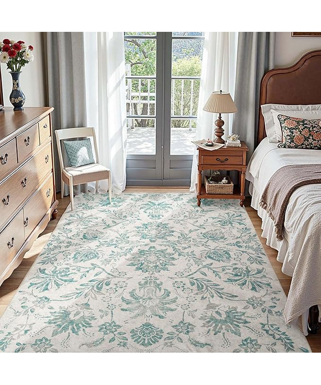 jinchan Torino Floral 5x7 Area Rugs Vintage-Inspired Design Accent Rug Machine Washable Ultra Thin Low Pile Non-Slip Traditional Carpet for Living Room Bedroom Dining Room Home Office