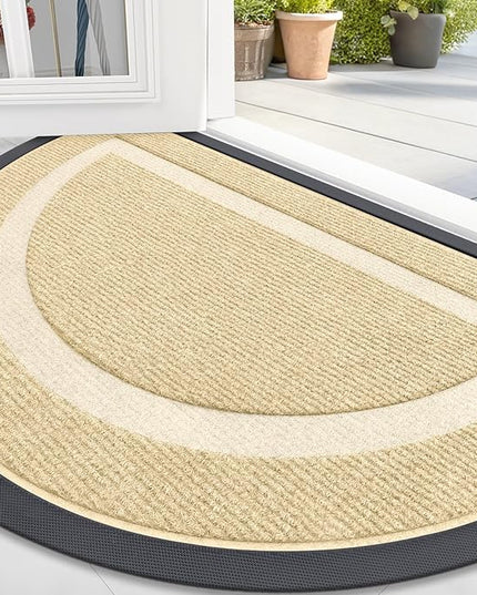OLANLY Half Circle Door Mat Indoor Outdoor Entrance Welcome, Waterproof All-Season, All-Weather Doormat, Sturdy Natural Rubber, Low Profile, Easy Clean Patio Porch Entryway Mat, 33x21, Beige