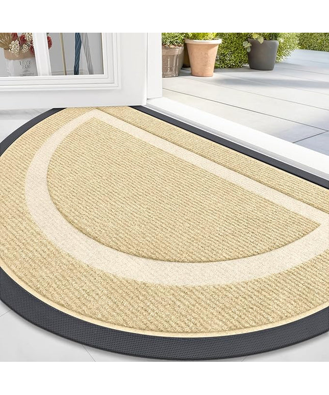 OLANLY Half Circle Door Mat Indoor Outdoor Entrance Welcome, Waterproof All-Season, All-Weather Doormat, Sturdy Natural Rubber, Low Profile, Easy Clean Patio Porch Entryway Mat, 59x34, Beige