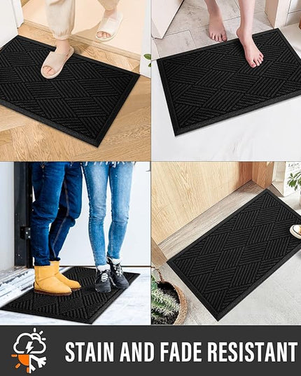 Durable Front Door Mat, Absorbent Muddy Dirt Resist Welcome Door Mats Outdoor Indoor, Stain and Fade Resistant, Non-Slip Rubber Backing Low Profile Doormat for Entryway, 30×17, Black