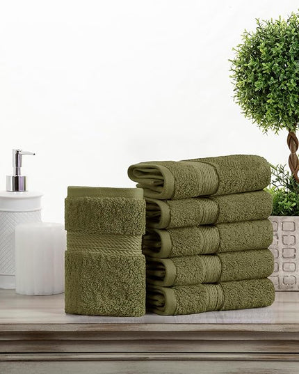 Superior Egyptian Cotton Pile Face Towel/Washcloth Set of 6, Ultra Soft Luxury Towels, Thick Plush Essentials, Absorbent Heavyweight, Guest Bath, Hotel, Spa, Home Bathroom, Shower Basics, Forest Green