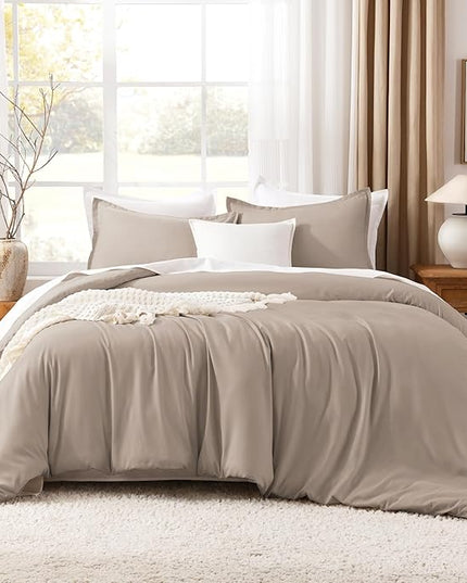 Litanika Light Coffee Twin/Twin XL Comforter Set, 2 Pieces Lightweight Solid Bedding Set, All Season Fluffy Bed Set (66x90In Comforter & 1 Pillowcase)