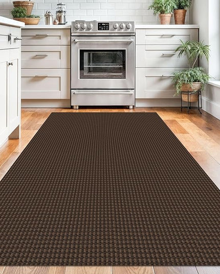 KOZYFLY Washable Area Rug 4x6 ft Non Slip Rubber Backed Living Room Rugs Braided Woven Cotton Kitchen Rugs Indoor Entryway Rug Floor Carpet for Dining Living Room Bedroom, Reddish Brown/Coffee