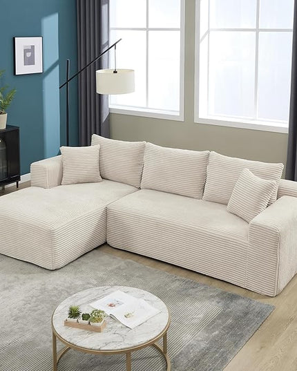 PELUMY 108.7" L-Shaped Modular Sectional Sofa with Oversized Chaise, Cloud Couch with Memory Foam, No Assembly Required Sleeper Sofa for Small Space Living Room, Apartment (Beige, Corduroy)