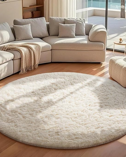 Ophanie Round Rugs 7Ft Ivory Circle Area Rug, Aesthetic Room Decor, Fluffy Fuzzy Bedroom Carpet, Plush Soft Shaggy Cream Living Room Rugs for Kids Home Decor, Nursery