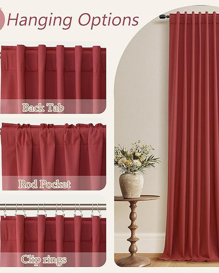 Guken Red Blackout Curtains 96 Inch Length 2 Panels Set for Living Room Bedroom Back Tab Thermal Insulated 100% Black Out Linen Drapes Room Darkening Window Curtains 96 Inches Long