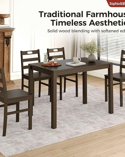 Sophia & William 5 Piece Dining Table Set for 4, Wood Kitchen Table and Chairs,Space-Saving Farmhouse Dining Sets,Dark Walnut
