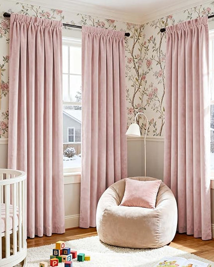 Lazzzy Velvet Blackout Curtains Thermal Insulated Room Window Drapes Super Soft Luxury Curtains for Living Room Bedroom Rod Pocket 2 Panels, Dusty Pink, 52" W x 90" L