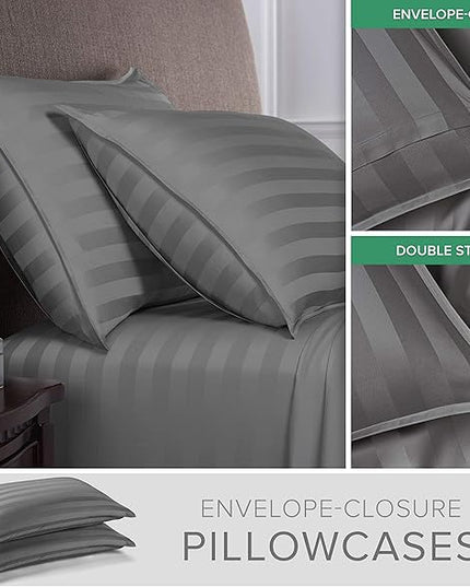 Pure Bamboo Queen Sheets, Genuine 100% Organic Viscose Derived from Bamboo Bed Sheet Set, Luxuriously Soft & Cooling, Double Stitching, 2 Year Quality Promise (Queen, Jacquard Stone)