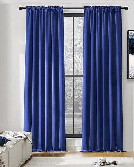 DONREN 2 Panels Royal Blue Blackout Curtain Panels for Bedroom - Thermal Insulated Solid Rod Pocket Curtains (52 x 96 Inches)