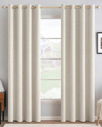 MIULEE 100% Blackout Linen Curtains for Bedroom Thermal Insulated Birch Grommet Room Darkening Curtains & Drapes for Living Room Nursery 52 x 96 Inch (2 Panels)