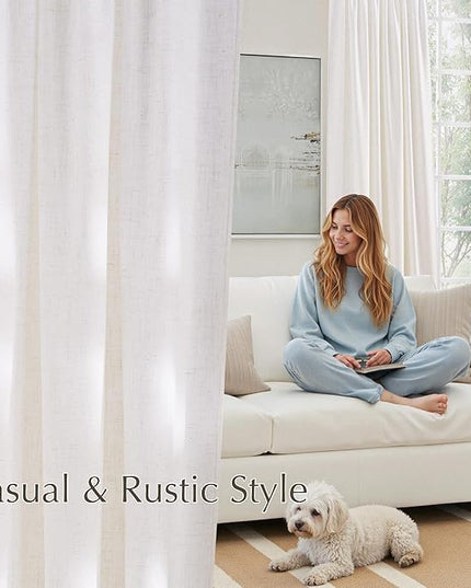 NICETOWN Kitchen Window Curtains Natural Thick Linen Blend (230GSM), Back Tab & Rod Pocket with Pleat Tab Semi Sheer Window Treatments Light Filtering for Kids Room, W52 x L48, 2 Panels