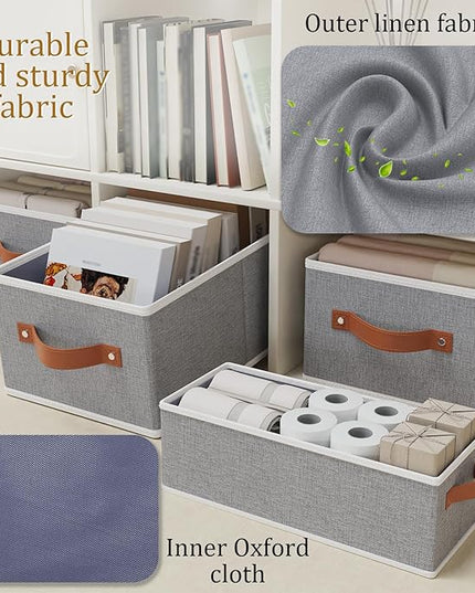 OUTBROS Foldable Bins With Handles, Fabric Storage Boxes, Foldable Bins With Handles, Wardrobe Baskets for Organizing, For bedrooms, living rooms, Shelves, White, 16.1 x 6.5 x 9.8 inch, 6-Pack