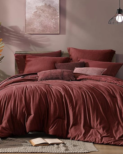Monbix King Size Comforter Set Red, Cationic Dyeing Reversible Bedding Set 7 Pieces, All Season Bed in a Bag with Sheets, Pillowcases & Shams