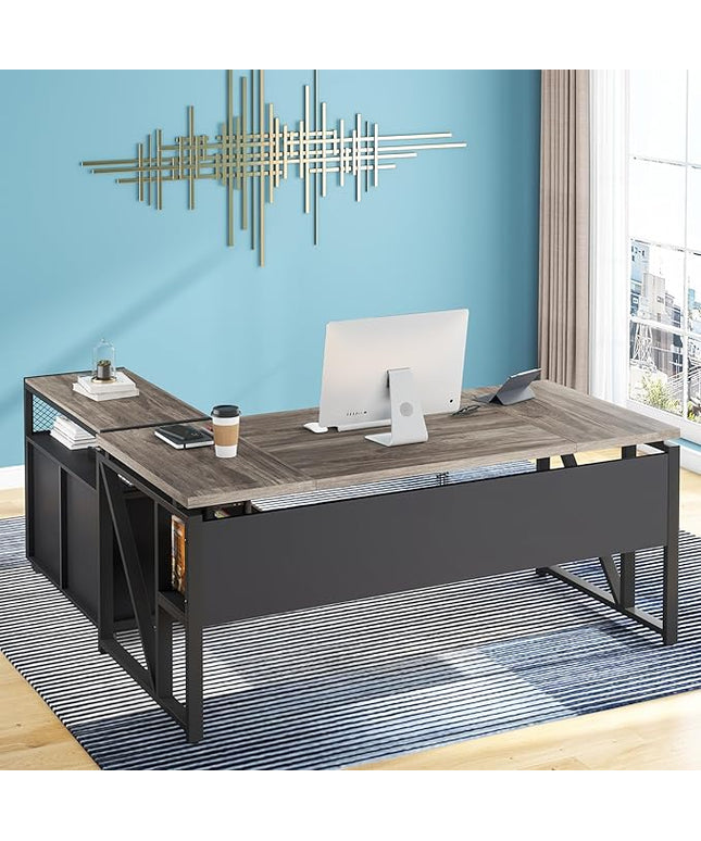 Tribesigns Office Desk with Drawers Sets, 55 inches L Shaped Computer Desk with Mobile File Cabinet,Big Executive Desk for Home Office Furniture Sets (Dark Oak, 55-inch)