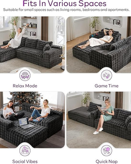TYBOATLE 107’’ Boneless Slow-Rebound Memory Foam Couch, Cloud Sectional Couches for Living Room w/Upgraded Fabric, Deep Seat Comfy Fluffy L Shaped Modular Sectional Sofa (Grey, Left Facing Chaise)