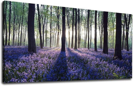 Forests Canvas Wall Art Woods Sunset Purple Lavender Large Green Trees Scenery Nature Picture Prints Modern Canvas Artwork Contemporary Wall Art for Bedroom Living Room Home Office Wall Decor 20" x 40"