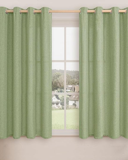 LAMIT Sage Green Linen Curtains for Bedroom, 54 inches Grommet Thermal Insulated Thick Farmhouse Curtains Noise Reducing Window Treatment Drapes for Living Room, Set of 2 Panels, W52 x L54