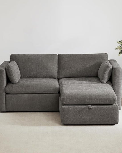 CHITA Modular Sectional Sofa, FSC Certified L Shaped Couch with Reversible Chaise, Modular Sectional Couch for Small Space, 78 Inch Width, 3 Seat Modular Sofa with Storage Ottoman, Grey