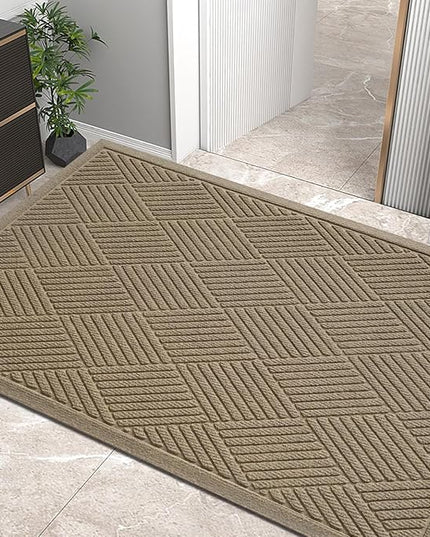 Sturdy Front Door Mat, Absorbent Muddy Dirt Resist Welcome Door Mats Outdoor Indoor, Stain and Fade Resistant, Non-Slip Rubber Backing Low Profile Doormat for Entryway, 60×36, Beige