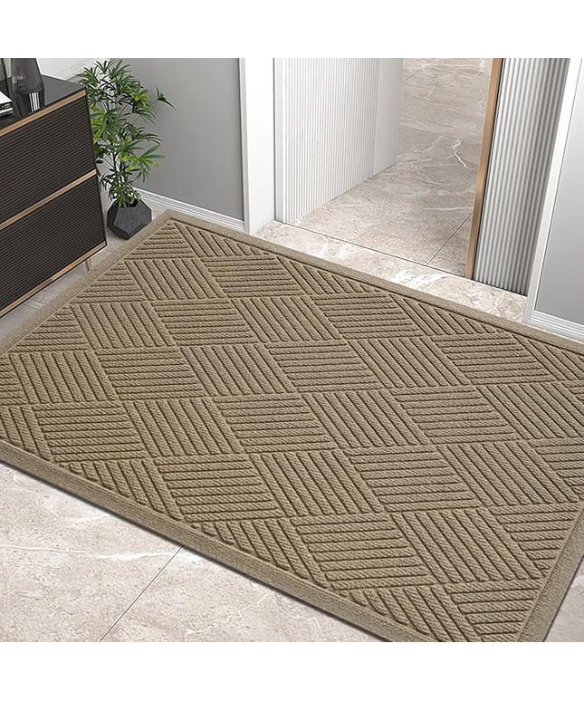 Sturdy Front Door Mat, Absorbent Muddy Dirt Resist Welcome Door Mats Outdoor Indoor, Stain and Fade Resistant, Non-Slip Rubber Backing Low Profile Doormat for Entryway, 60×36, Beige