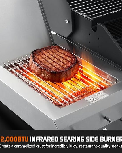 Propane Gas Grill, 4+1 Stainless Steel Barbecue Grill with Infrared Side Burner for Outdoor Cooking, Black