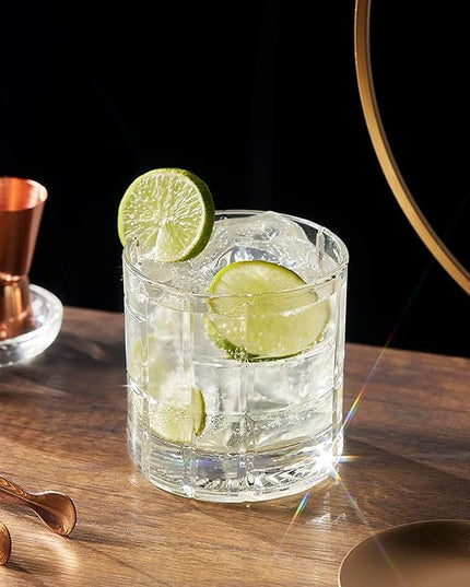 LEMONSODA Premium Double Rock Old Fashioned Whiskey Glass Tumbler - Set of 6-12oz - Perfect for Cocktails, Scotch, Whiskey, Bourbon and Cognac - For Gifts, Parties (Checkered)