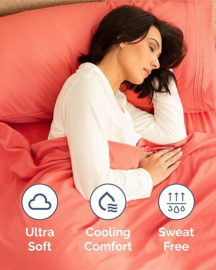 King Size 4 Piece Sheet Set - Comfy Breathable & Cooling Bed Sheets Set - Hotel Luxury Bedding for Women, Men, Kids, Teens, Boys & Girls - Deep Pockets, Ultra-Soft and Wrinkle Free - Oeko-Tex - Coral