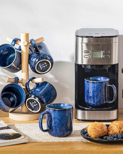 vancasso STARRY Coffee Mugs Set, 16 oz Ceramic Coffee Cups for Americano Hot Tea Iced Coffee Cold Brew Cocoa Milk Stoneware Mugs Set of 6, Dishwasher & Microwave Safe, Blue