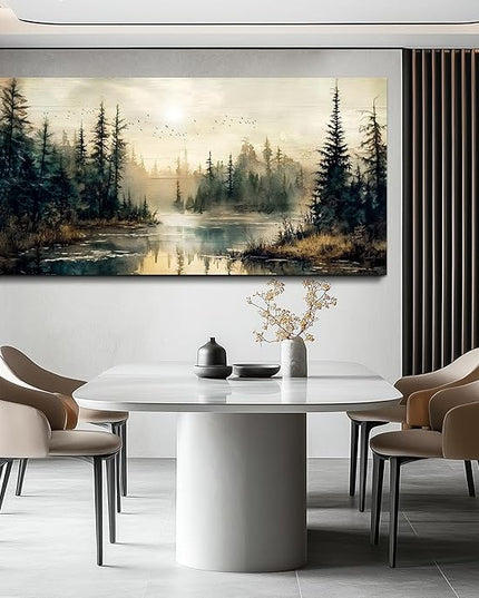 FUHAIHUA Canvas Wall Art For Living Room Large Wall Decor For Bedroom Modern Office Wall Decorations Forest River Landscape Paintings Farmhouse Pictures Artwork Room Aesthetic Home Decor 20x40 In