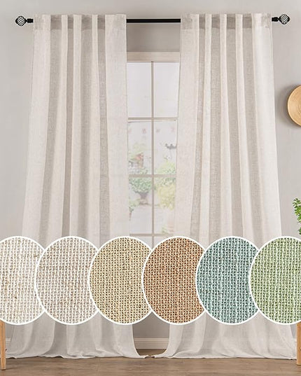 MIULEE White Linen Curtains 90 Inch Long 2 Panels Set for Bedroom Living Room, Soft Thick Linen Textured Window Drapes Semi Sheer Light Filtering Rod Pocket Back Tab Burlap Look Farmhouse Decor