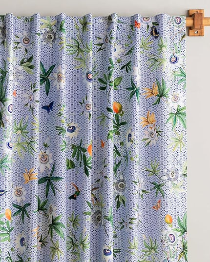 Maison d' Hermine Curtains for Living Room 100% Cotton 108 inch Length One Panel Light Filtering Curtains for Bedroom Windows with Rod and Loop Pockets Drapes (Passiflora, 50" W x 108" L)