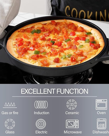S·KITCHN Cast Aluminum Griddle Pan for Stovetop with Lid - Lighter than Cast Iron Skillet,Round Frying Pans Nonstick Grill Pan Dishwasher & Oven Safe,12IN