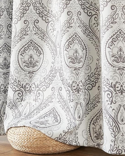 jinchan Blackout Curtains 90 Inch Length 2 Panels Grey Damask Medallion Window Curtains for Bedroom Grommet Thermal Insulated Drapes for Living Room Vintage Luxury Window Treatments Set