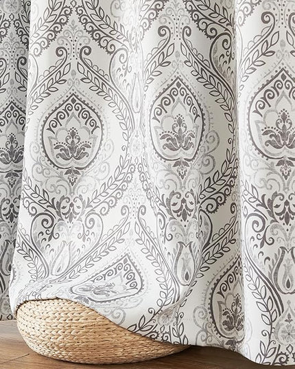 jinchan Blackout Curtains 108 Inch Length 2 Panels Grey Damask Medallion Window Curtains for Bedroom Extra Long Grommet Thermal Insulated Drapes for Living Room Vintage Window Treatments Set