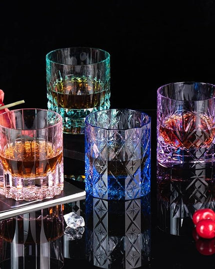 KAMMAK Crystal Whiskey Glasses Set of 2, 7.61 oz (225 ml) Hand Blown Old Fashioned Tumbler, Pink Thick Base Glass with Delicate Rim & Seamless Design for Scotch, Bourbon, Cocktails, Lead-Free Barware