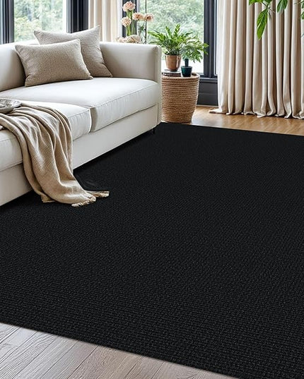 KOZYFLY Washable Area Rug for Living Room 5x7 Ft Non Slip Rubber Backed Bedroom Rug Braided Cotton Dining Room Rug, Floor Carpet for Living Room Dining Room Bedroom, Black