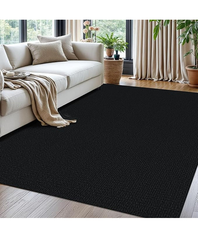 KOZYFLY Washable Area Rug for Living Room 5x7 Ft Non Slip Rubber Backed Bedroom Rug Braided Cotton Dining Room Rug, Floor Carpet for Living Room Dining Room Bedroom, Black