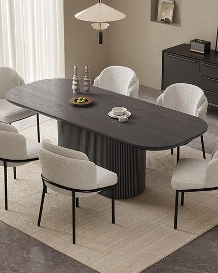 Guyii 7-Piece Oval Dining Table Set, 86.61" Modern Kitchen Table with 6 Chairs, Indoor Rectangular Dining Room Table for Kitchen, Living Room, Black