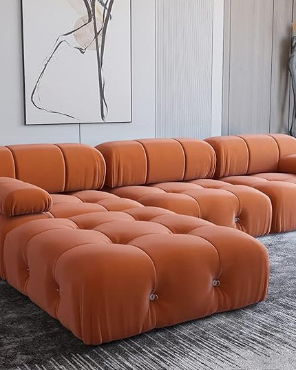 JACH 104" Sectional Couches for Living Room, L-Shaped Minimalist Velvet Sofas, Mid-Century Modular Sofa with Reversible Chaise Ottoman, Orange Sofas Furniture for Living Room, Apartment