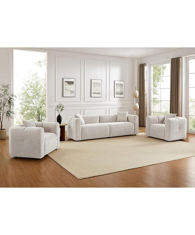 VANOMi Modular Sectional Sofa Set Oversized Cloud Couch with 95" Sofa & 42" Armchairs Living Room Furniture Set Boucle Upholstered Oversized Couch with Pillows 1 Sofa+2 Chairs