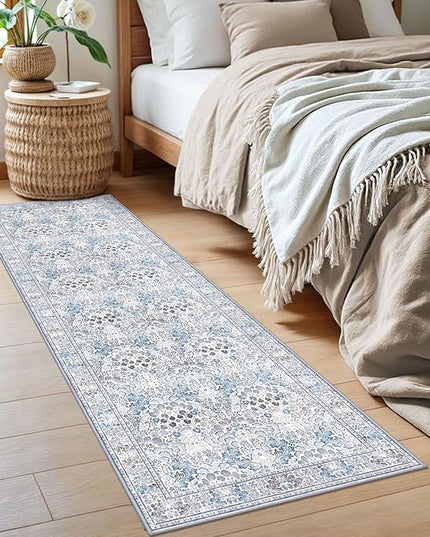 2x6 Washable Runner Rug for Hallways, Grey Blue Soft Floor Modern Kitchen Rugs with Non-Slip, Non-Shedding Boho Rug for Bedroom Kitchen Porch Laundry Entryway