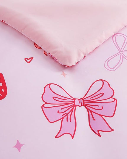 Twin Comforter Set for Girls-5 Pieces Pink Bow Twin Bedding Sets for Kids, Ultra Soft Bed in A Bag with Sheets