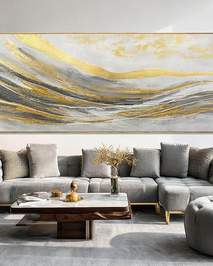 Artexist Abstract Wall Decor White and Gold Line Canvas Art Pictures Vintage Wall Art 32"x70" Large Artwork for Living Room Office Art